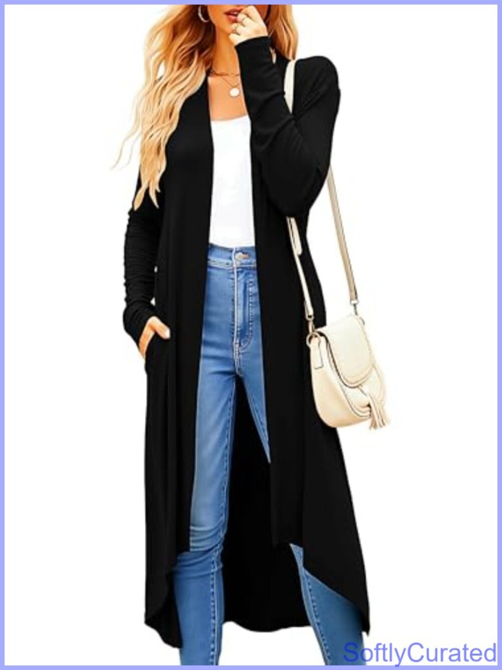 Womens Long Cardigan Lightweight Viscose Open Front Duster Sweater